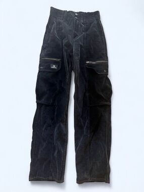 BDG Women's Velvet Utility Cargo Pants Wide Leg Multi-Pocket Y2K Black Size XS